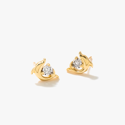 Diamond Dolphin Earrings in 10K Yellow and White Gold (0.05 ct tw)