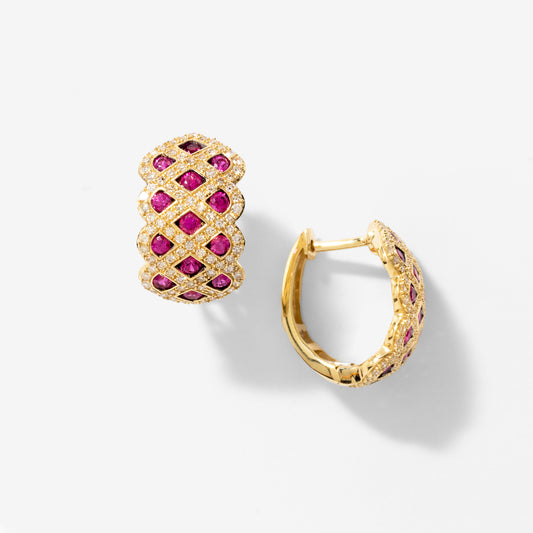 Ruby and Diamond Cluster Earrings in 10K Yellow Gold