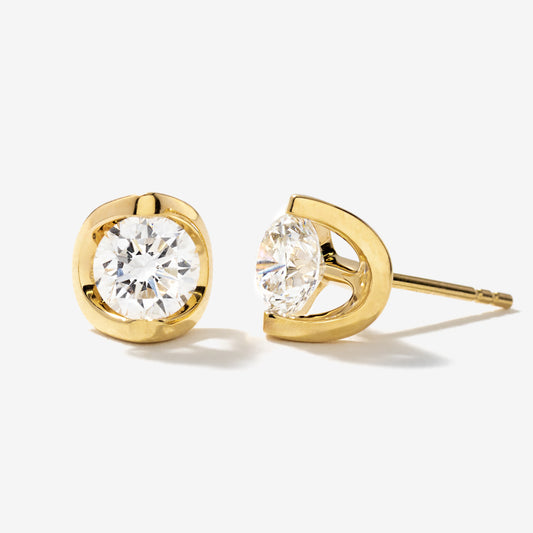 Tension Set Solitaire Lab Grown Diamond Stud Earrings in 14K Yellow Gold (1.50 ct tw)