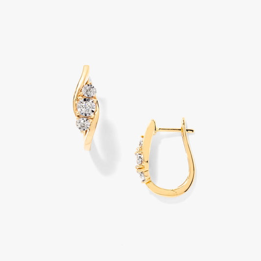 Diamond J-Hoop Earrings in 10K Yellow and White Gold (0.25 ct tw)