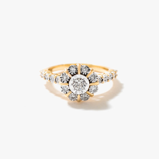 Diamond Cluster Ring in 10K Yellow and White Gold (0.35 ct tw)