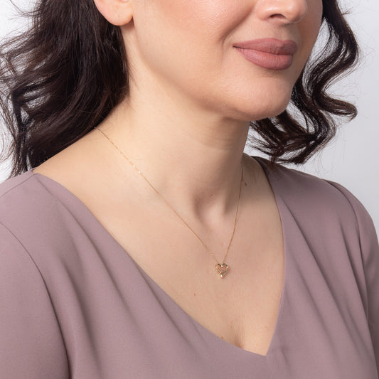 Diamond Heart Ribbon Necklace in 10K Yellow Gold (0.015ct tw)