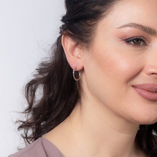 Diamond Cut Hoop Earrings in 10K White Gold