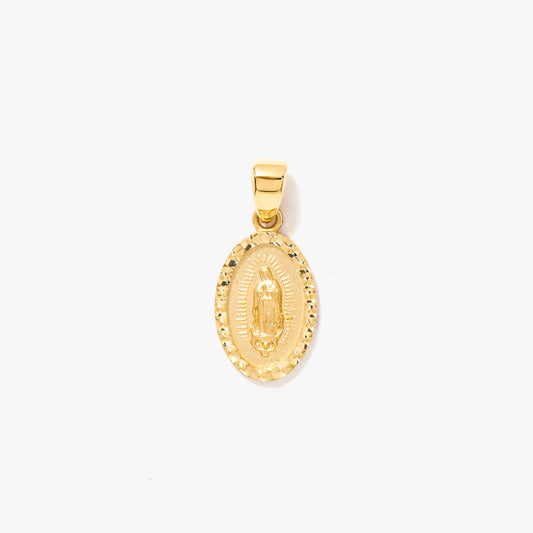 Mother Mary Oval Diamond Cut Pendant in 14K Yellow Gold