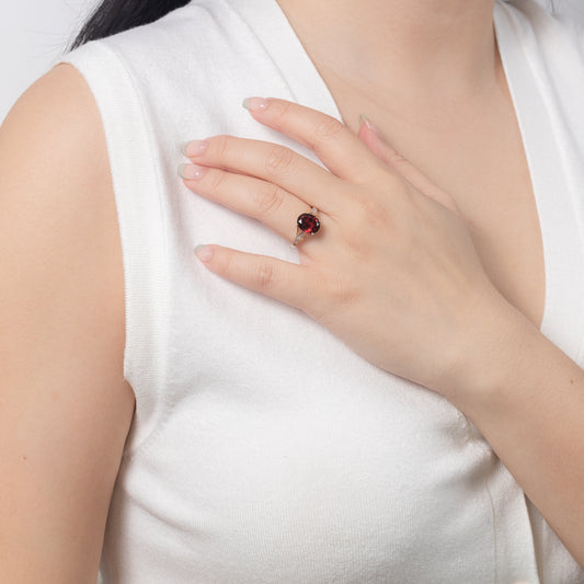 Oval Garnet Ring with Diamond Accents in 10K Yellow Gold