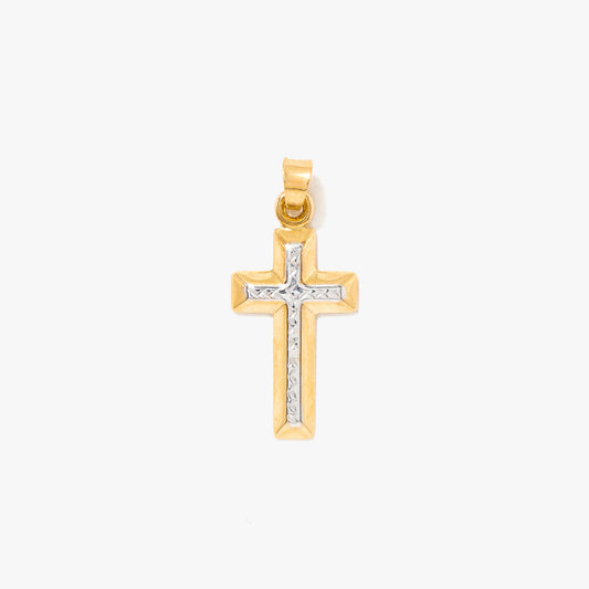 Diamond Cut Cross Pendant in 10K Yellow and White Gold
