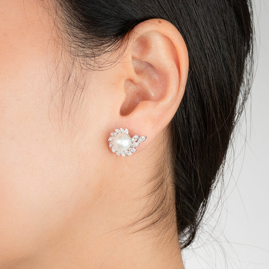 Pearl Earrings with Diamond Accents in 10K White Gold