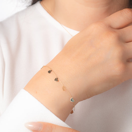 Dangling Heart Bracelet in 10K Yellow Gold