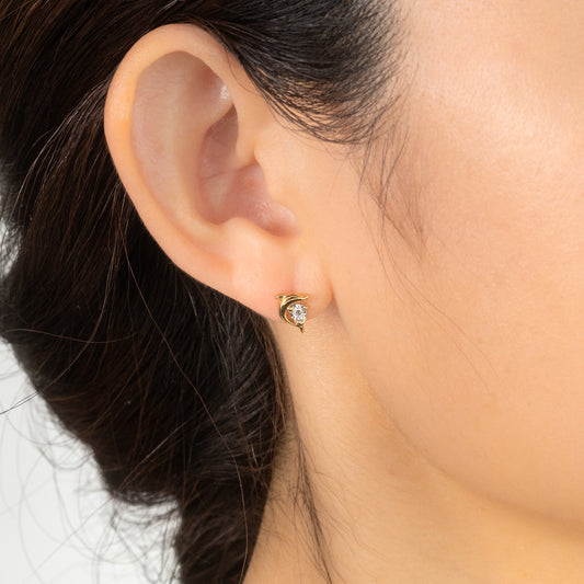 Diamond Dolphin Earrings in 10K Yellow and White Gold (0.05 ct tw)