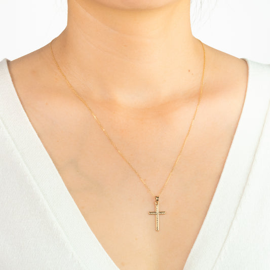 Diamond Cut Cross Pendant in 14K Yellow Gold