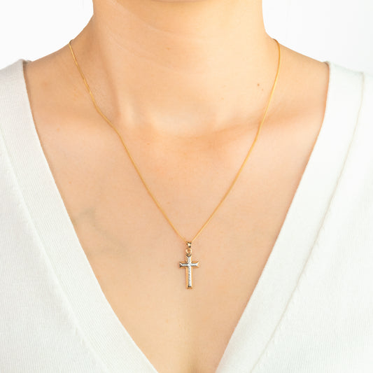 Diamond Cut Cross Pendant in 10K Yellow and White Gold