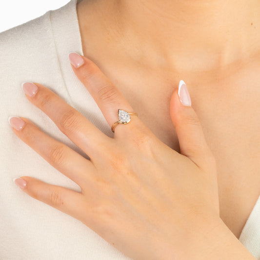 Pear Shape Diamond Cluster Ring in 10K Yellow and White Gold (0.15 ct tw)