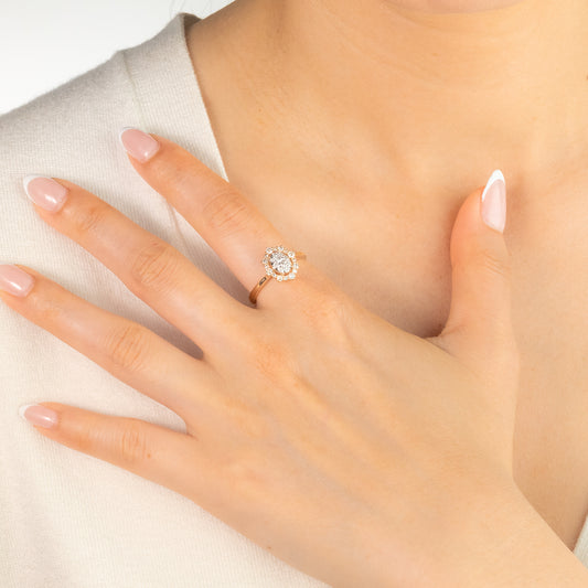 Oval Shape Diamond Cluster Ring in 10K Yellow and White Gold (0.38 ct tw)