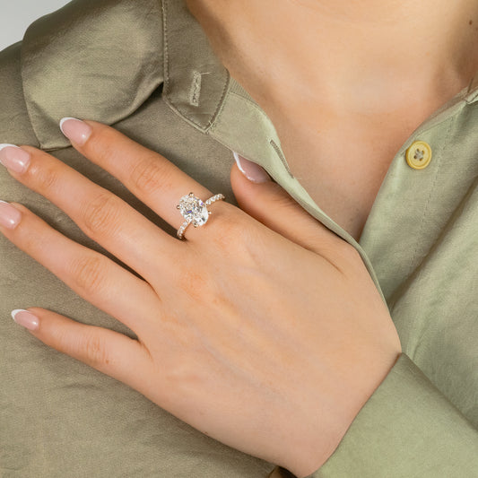 Oval Lab-Grown Diamond Engagement Ring with Hidden Halo in 14K Yellow Gold (3.50 ct tw)