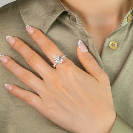 Oval Lab-Grown Diamond Engagement Ring with Hidden Halo in 14K White Gold (3.50 ct tw)