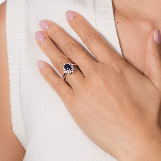 Sapphire Ring with Diamond Accents in 10K White Gold