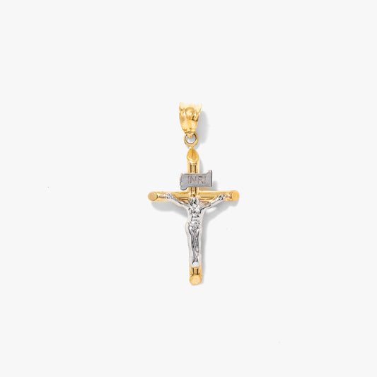 10K Yellow and White Gold Crucifix Cross Pendant