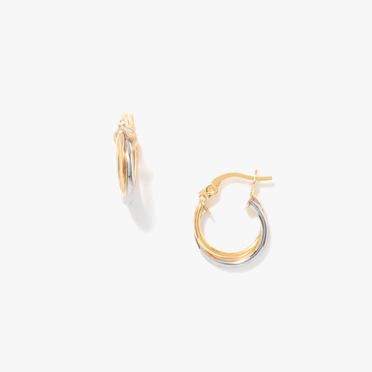 Twist Hoop Earrings in 10K Yellow and White Gold