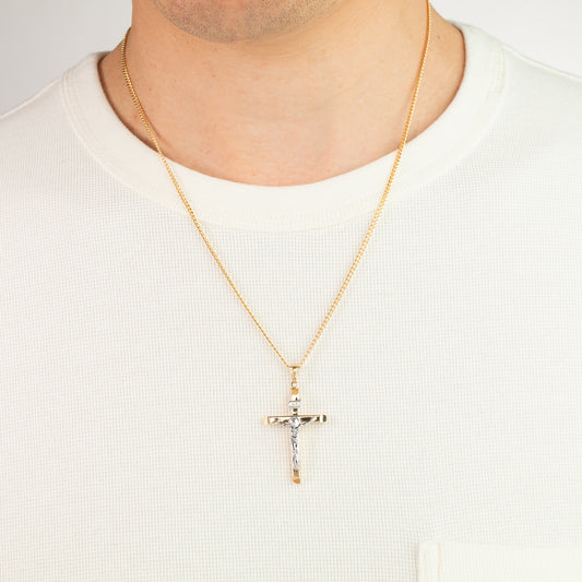 14K Yellow and White Gold Crucifix Cross Pendant