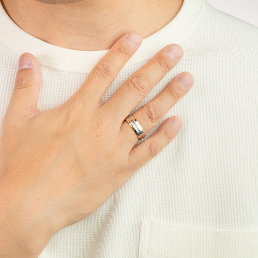 Men's Wedding Band in 10K White and Yellow Gold - Size 10