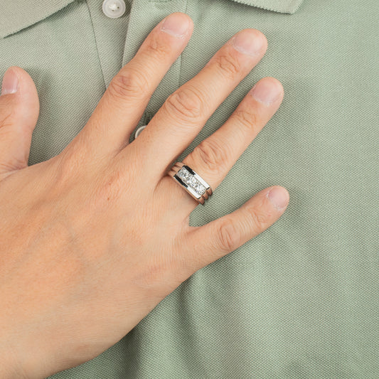 Three Stone Men's Lab Grown Diamond Ring in 10K White Gold (1.00 ct tw)