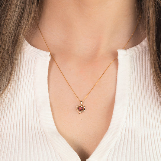 Heart Shaped Garnet Necklace in 10K Yellow Gold