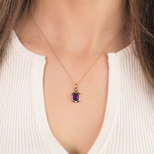 Emerald Cut Amethyst Necklace in 10K Yellow Gold
