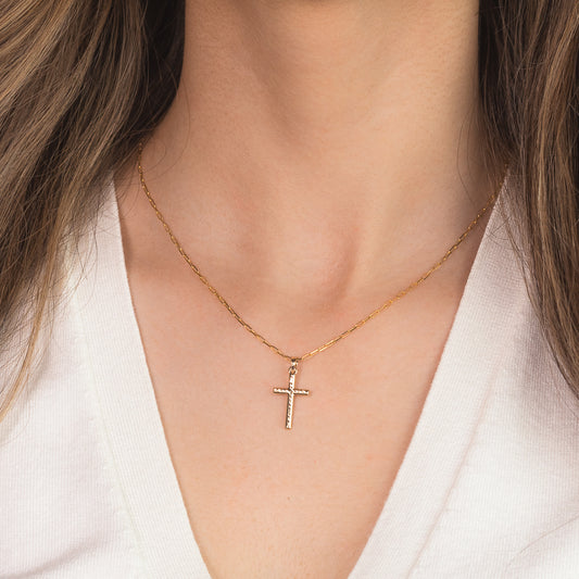 Diamond Cut Cross Pendant in 10K Yellow Gold