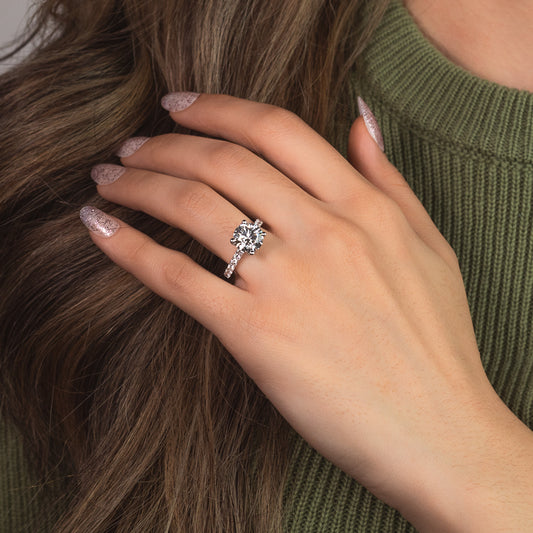 Lab Grown Round Cut Diamond Engagement Ring in 14K White Gold (3.50 ct tw)