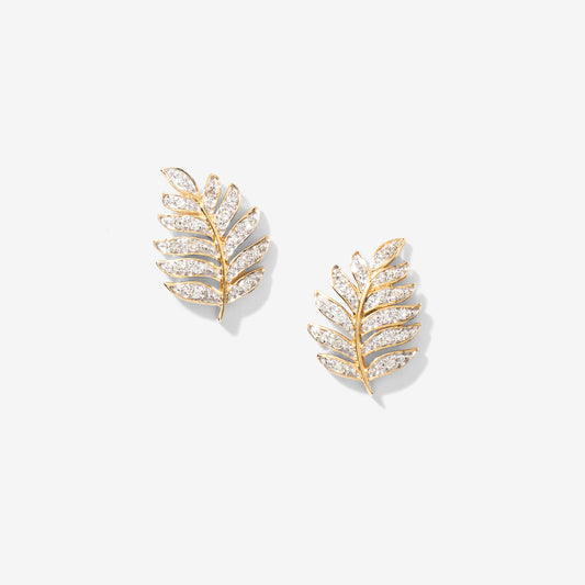 Diamond Leaf Stud Earrings in 10K Yellow Gold (0.13 ct tw)