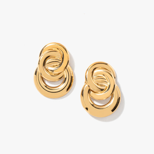 Double Ring Stud Earrings in 10K Yellow Gold