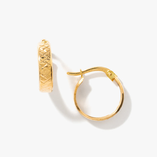 14K Yellow Gold Diamond Cut Hoop Earrings