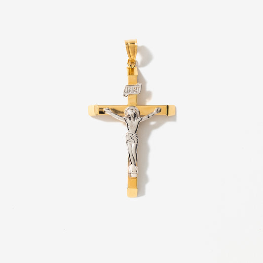 14K Yellow and White Gold Crucifix Cross Pendant