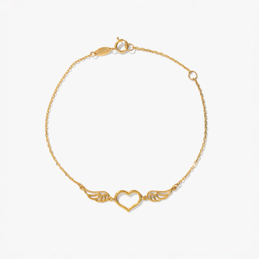 Heart and Wings Bracelet in 10K Yellow Gold