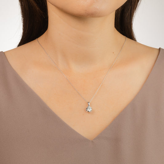 Tension Set Lab Grown Diamond Solitaire Necklace in 14K White Gold (1.00 ct tw)