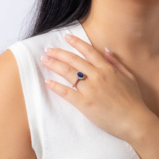 Double Halo Sapphire and Diamond Ring in 10K Yellow Gold