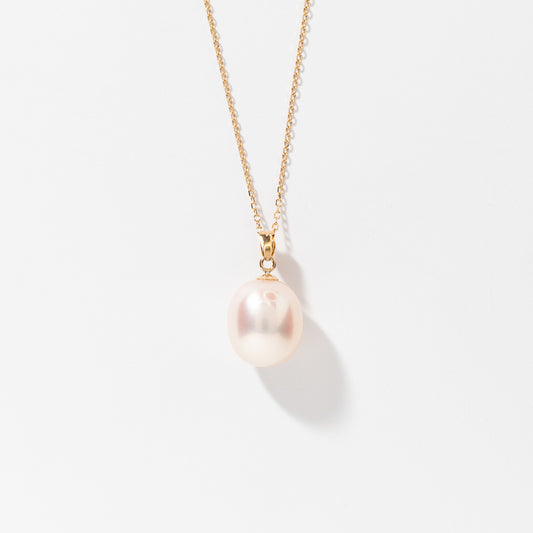 10-11mm Single Pearl Pendant Necklace in 10K Yellow Gold