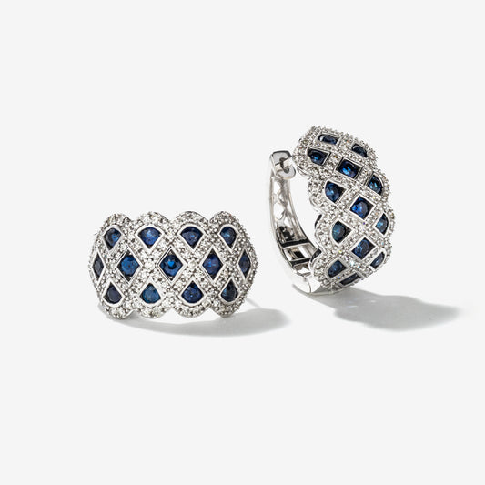 Sapphire and Diamond Cluster Earrings in 10K White Gold