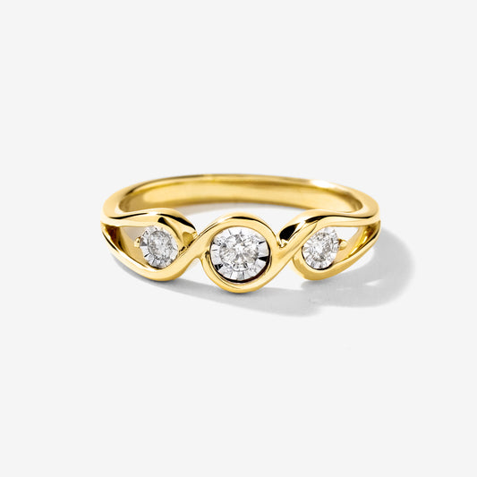 Three Stone Diamond Ring in 10K Yellow and White Gold (0.13 ct tw)