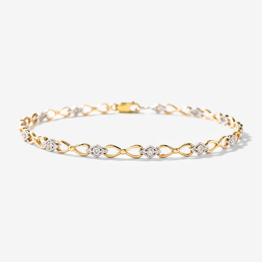 Diamond Link Bracelet in 10K Yellow and White Gold (0.10 ct tw)