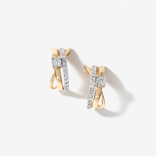 Diamond Cluster Hook Earrings in 10K Yellow and White Gold (0.50 ct tw)