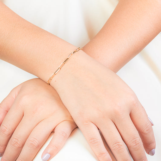 10K Yellow Gold Paper Clip Bracelet 3mm/7.5"