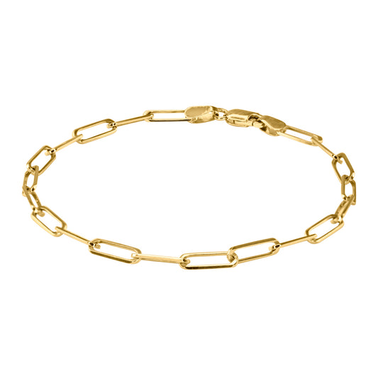 10K Yellow Gold Paper Clip Bracelet 3mm/7.5"