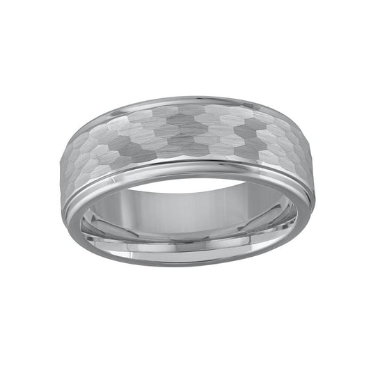 Brushed Hammered Men’s 8mm Tungsten Wedding Band - Size 10