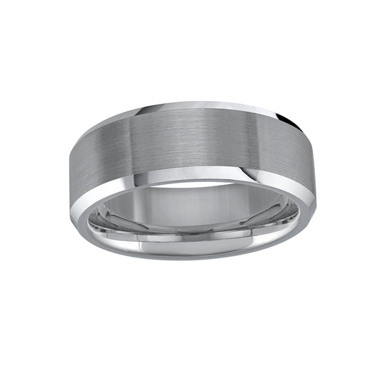 Men’s 8mm Tungsten Ring Brushed Centre Beveled Edge - Size 9.5