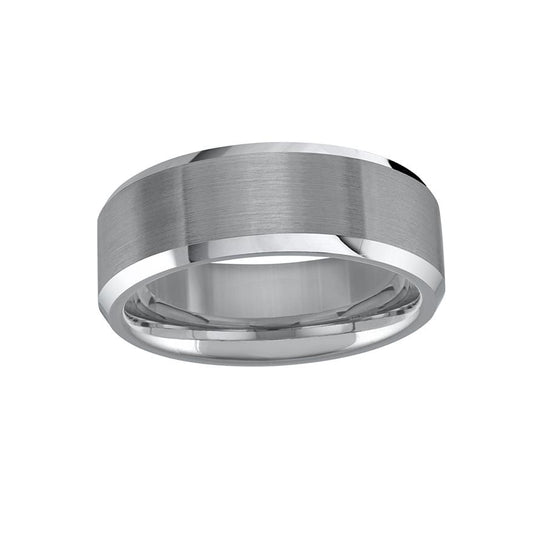 Men’s 8mm Tungsten Ring Brushed Centre Beveled Edge - Size 11